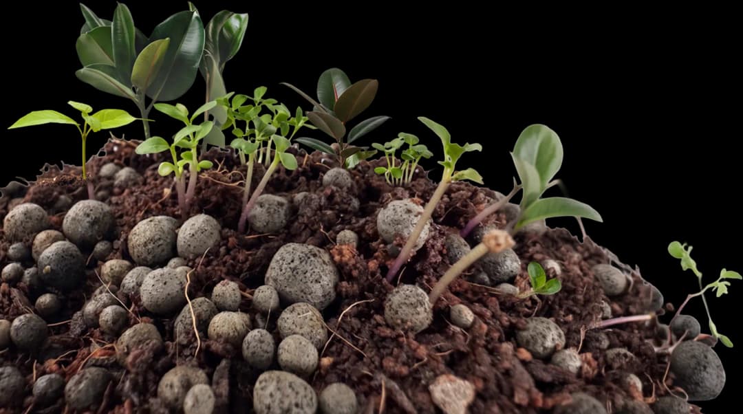 Seedlings sprouting from lightweight aggregate soil